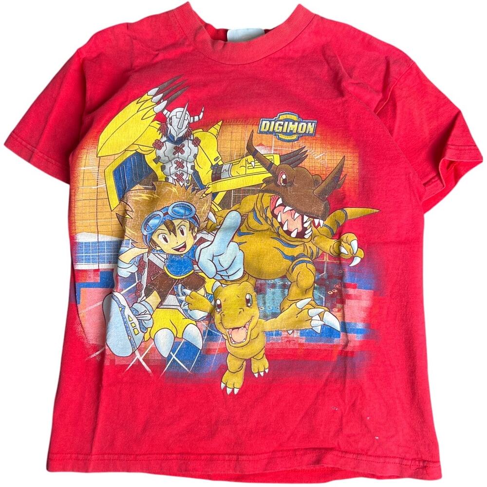 Vintage Digimon Red Kids Shirt Large Monster Anime 10/12